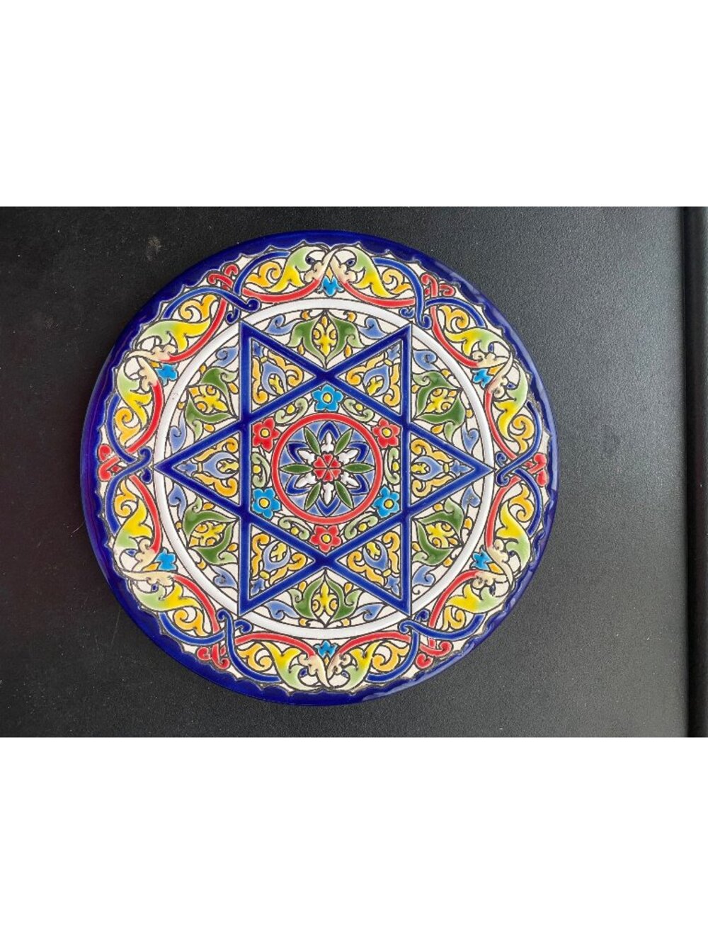 Hand-Painted Ceramic Decorative trivet,With Star Design 8.75Inches Multicolor Vi